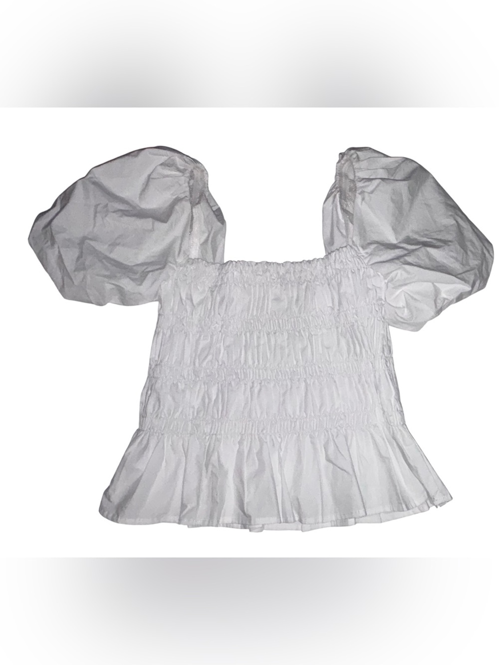 ASTR The Label Savina White Puff-Sleeve Peplum Smocked Top Size M NWOT - Picture 8 of 15